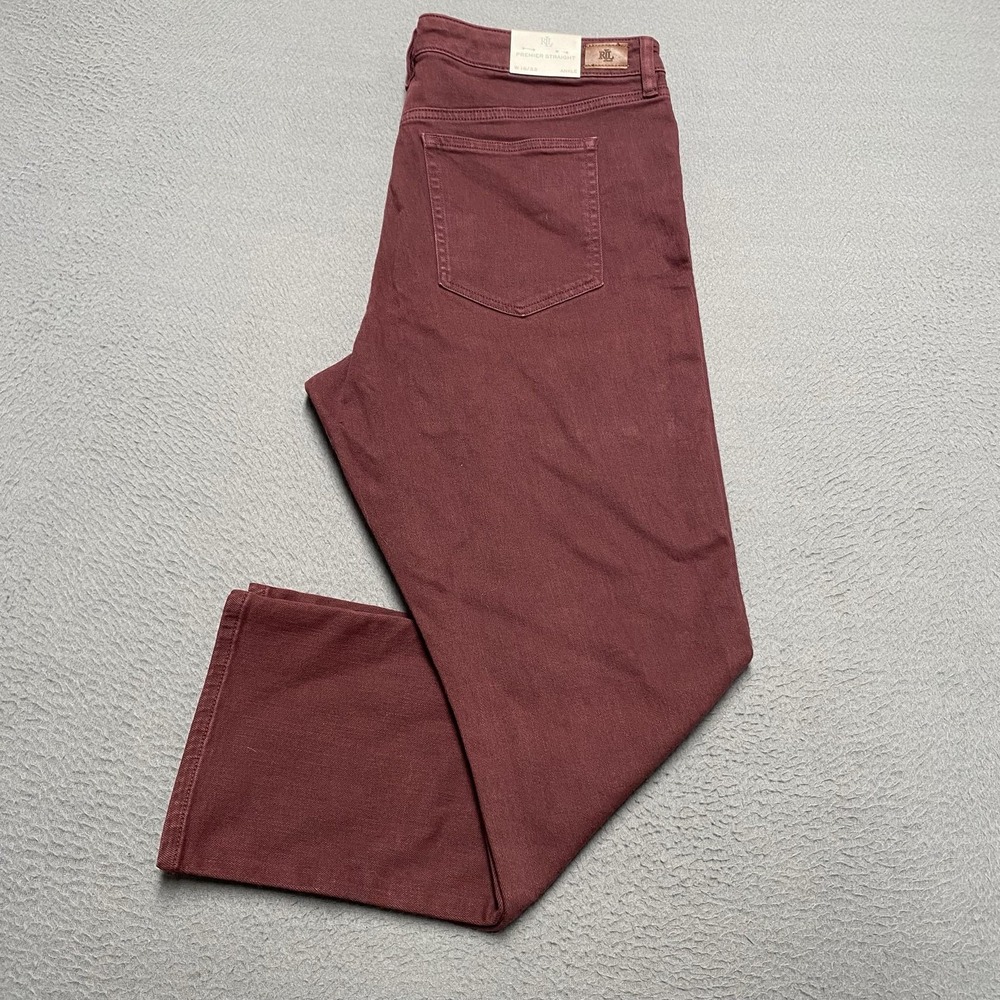 Lauren Ralph Lauren Jeans Womens 16 Red Premier Straight Ankle Stretch Denim